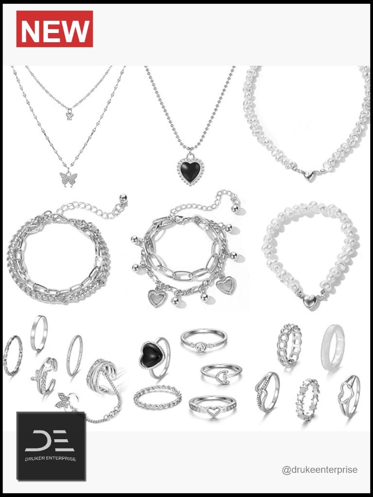 36 Pc Silver Plated Jewelry Set 3 Necklaces 12 Bracelets 7 Ear Cuffs 14